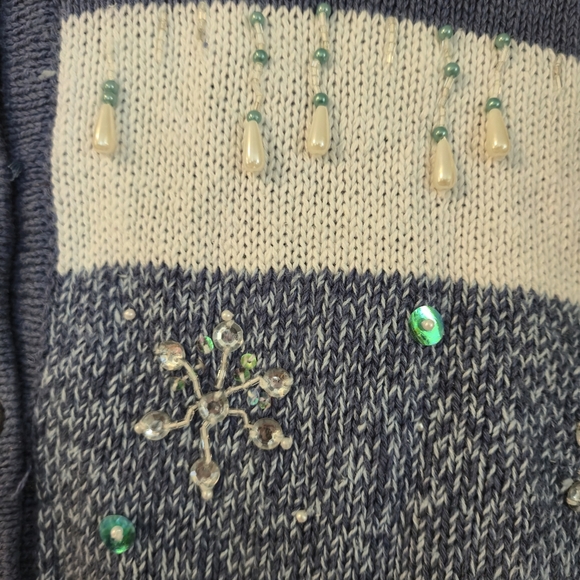 Holiday Time XL Blue Heather Embellished Snowflake Ugly Christmas Cardigan Sw - Picture 6 of 15